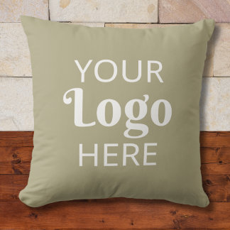 Custom Business Logo Company Branding Sage Green Throw Pillow