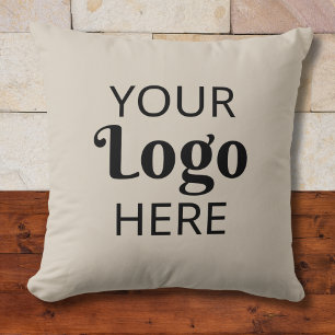 Custom Business Logo Company Branding Stone Beige Throw Pillow