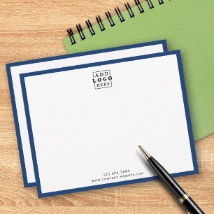 Custom Business Logo Company Contact Blue Border Note Card
