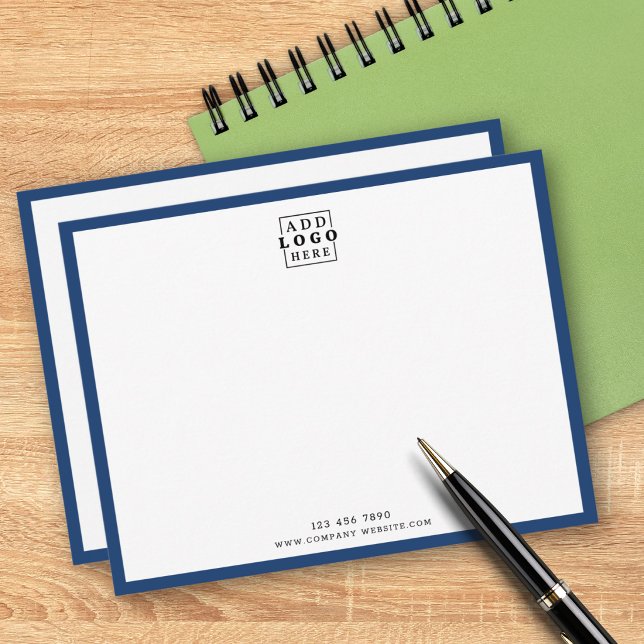 Custom Business Logo Company Contact Blue Border Note Card (Creator Uploaded)