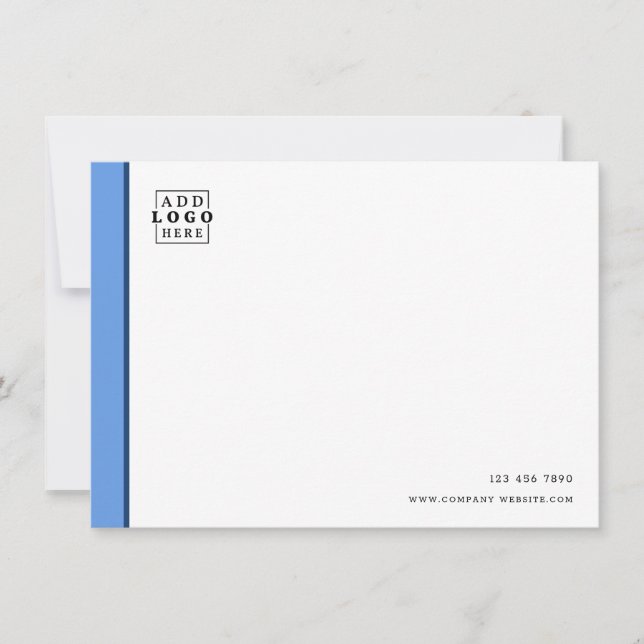 Custom Business Logo Company Contact Blue Line Note Card (Front)
