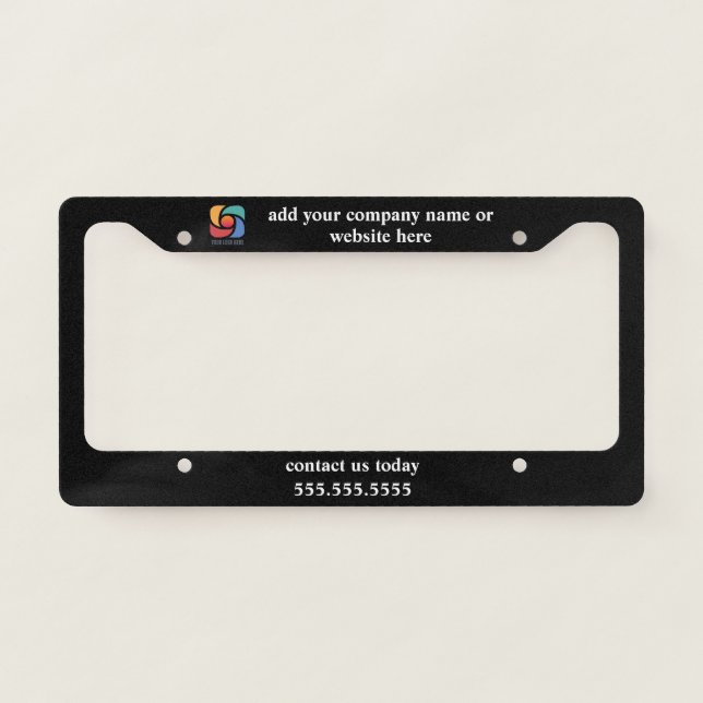 Custom Business Logo Company Marketing Black License Plate Frame (Front)