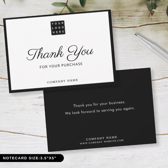 Custom Business Logo Company Name Black Thank You Card (Creator Uploaded)