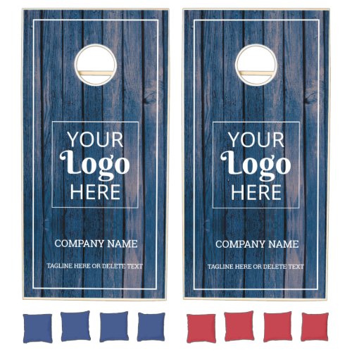 Custom Business Logo Company Name Blue Pallet Wood Cornhole Set