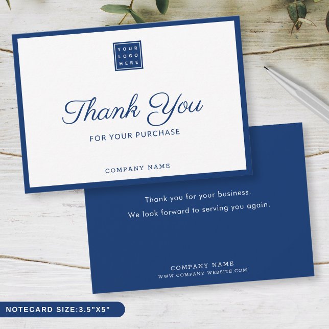 Custom Business Logo Company Name Blue   Thank You Card (Creator Uploaded)
