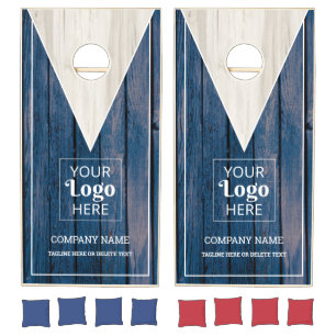 Custom Business Logo Company Name Blue Wood Cornhole Set