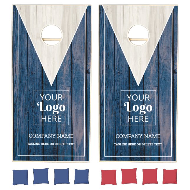 Custom Business Logo Company Name Blue Wood     Cornhole Set (Set)