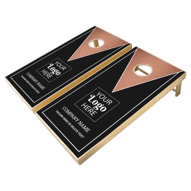 Custom Business Logo Company Name Copper And Black Cornhole Set (Angled)