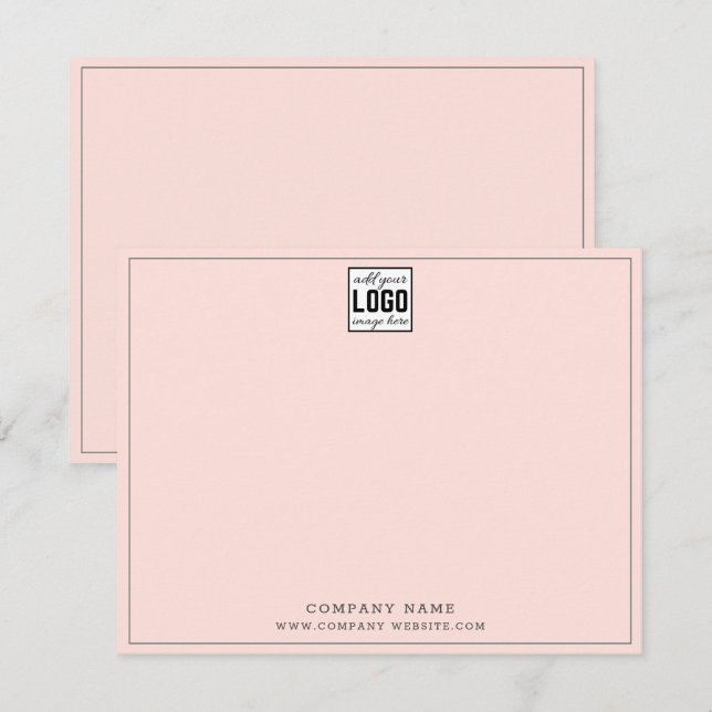 Custom Business Logo Company Name Gray Line Pink Note Card (Front/Back)