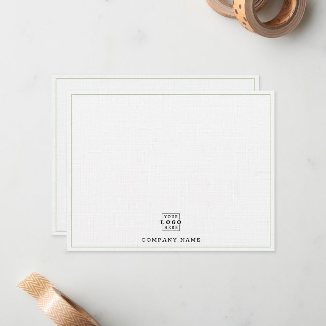Custom Business Logo Company Name Green Line   Note Card (Front/Back In Situ)