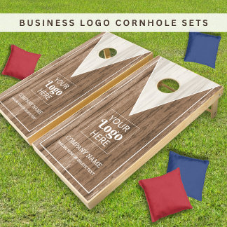 Custom Business Logo Company Name Rustic Wood   Cornhole Set