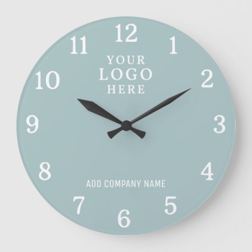 Custom Business Logo Company Name Seafoam Blue Large Clock