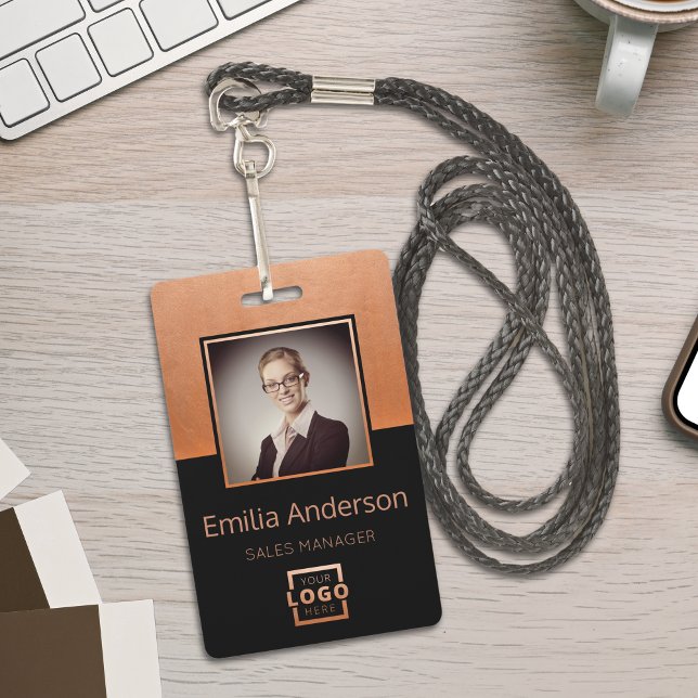 Custom Business Logo Copper Barcode Employee Photo Badge (Creator Uploaded)