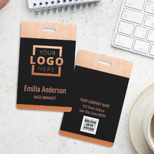 Custom Business Logo Copper Basic Barcode Employee Badge