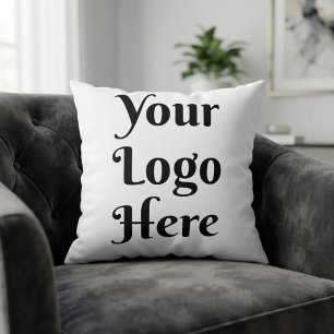 Custom Business Logo Corporate Branded White Throw Pillow