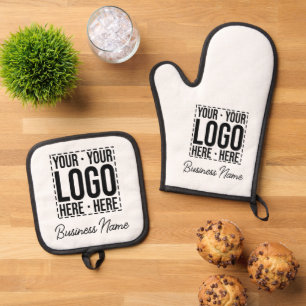 Custom Business Logo Corporate Company Modern Cool Oven Mitt & Pot Holder Set