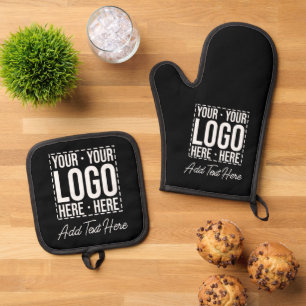 Custom Business Logo Corporate Company Modern Cool Oven Mitt & Pot Holder Set