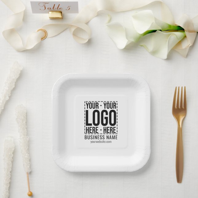 Custom Business Logo Corporate Company Modern Cool Paper Plates (Wedding)