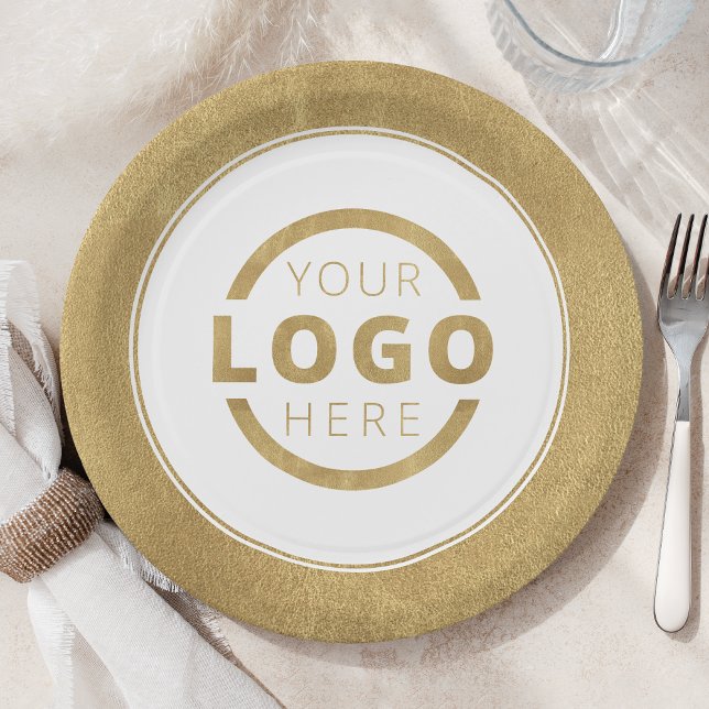 Custom Business Logo Corporate Party Gold Paper Plates (Creator Uploaded)