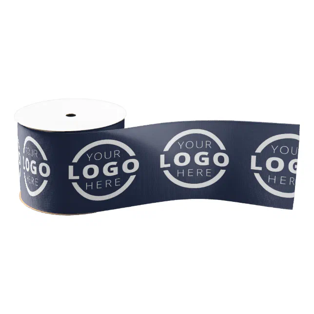 Custom Business Logo Corporate Promo Gift Blue Grosgrain Ribbon | Zazzle