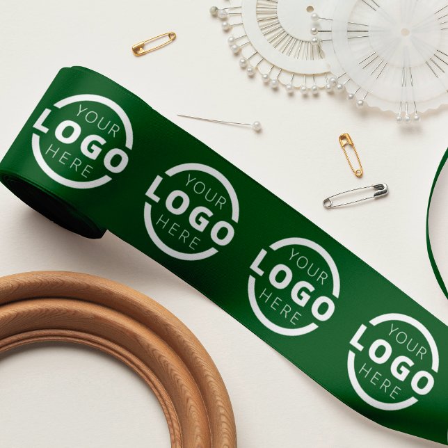 Custom Business Logo Corporate Promo Gift Green Satin Ribbon (Creator Uploaded)