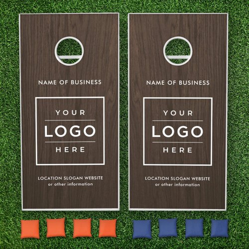 Custom Business Logo Dark Brown Wood Grain Branded Cornhole Set