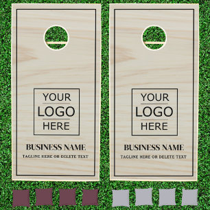 Custom Business Logo Elegant Oak Wood Branded Cornhole Set