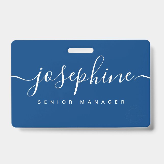 Custom business logo Elegant script name blue Badge (Front)