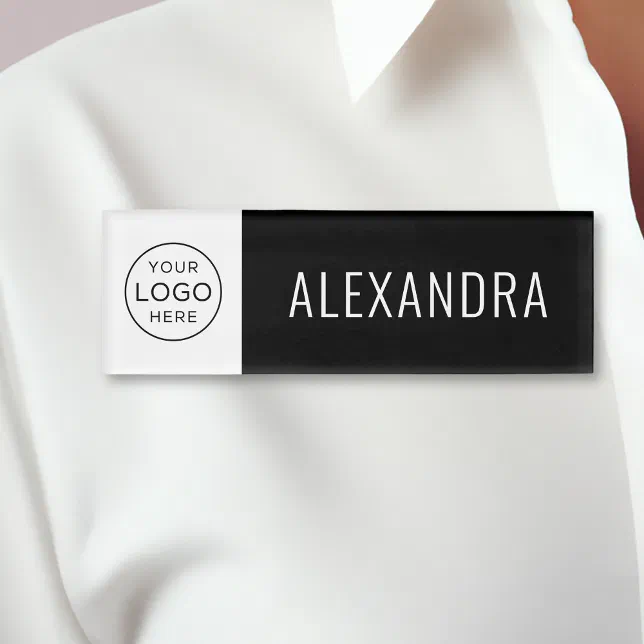 Custom Business Logo Employee Black Name Tag | Zazzle