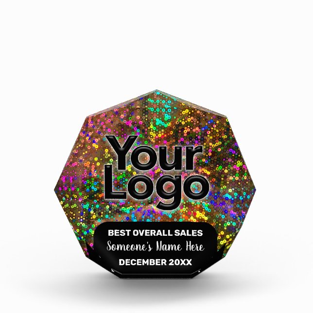 Custom Business Logo Employee Name Date Rainbow    Acrylic Award (Front)