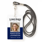 Custom Business Logo Employee Photo Blue ID Badge