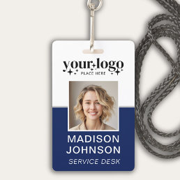Custom Business Logo Employee Photo Blue ID Badge