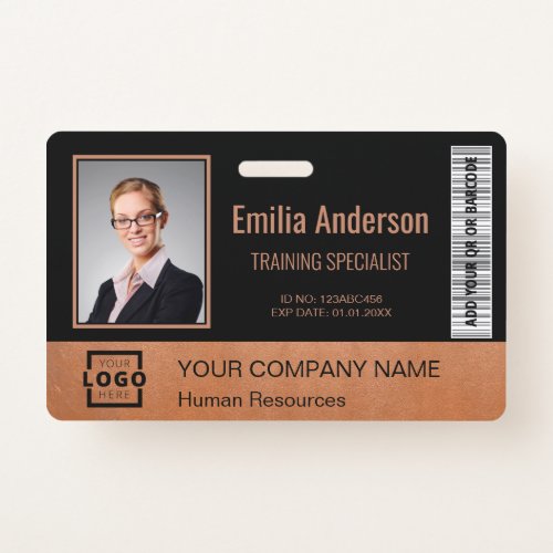 Custom Business Logo Employee Photo Copper Badge