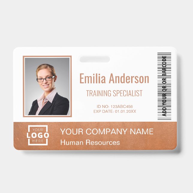 Custom Business Logo Employee Photo Rose Gold Badge (Front)