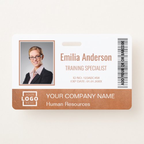 Custom Business Logo Employee Photo Rose Gold Badge