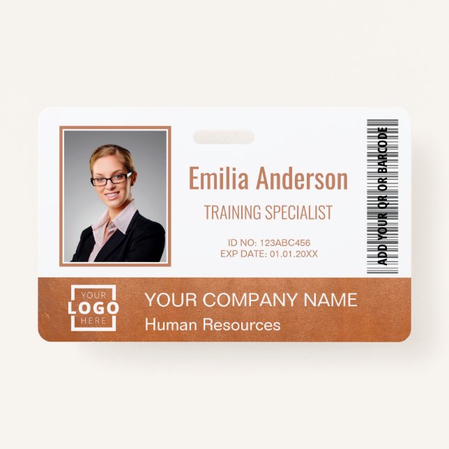 Custom Business Logo Employee Photo Rose Gold Badge (Front)