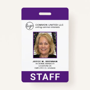 Custom Business Logo Employee Purple Photo ID Badge