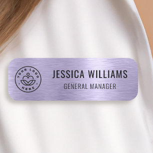 Custom Business Logo Faux Metallic Brushed Purple Name Tag