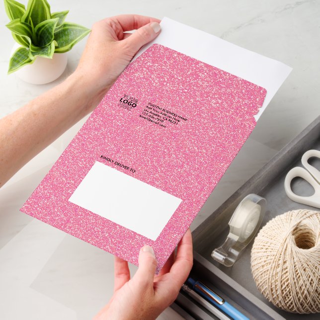 Custom Business Logo Faux Pink Glitter Envelope Mailers (Desk)