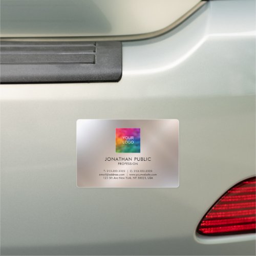 Custom Business Logo Faux Silver Horizontal Small Car Magnet