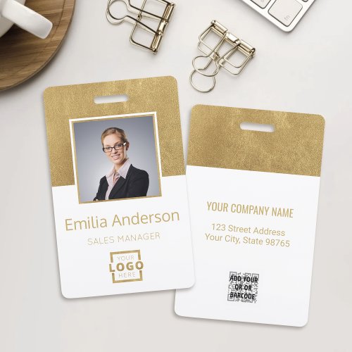 Custom Business Logo Gold Barcode Employee Photo Badge