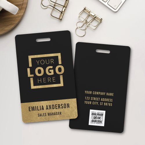 Custom Business Logo Gold Basic Barcode Employee Badge