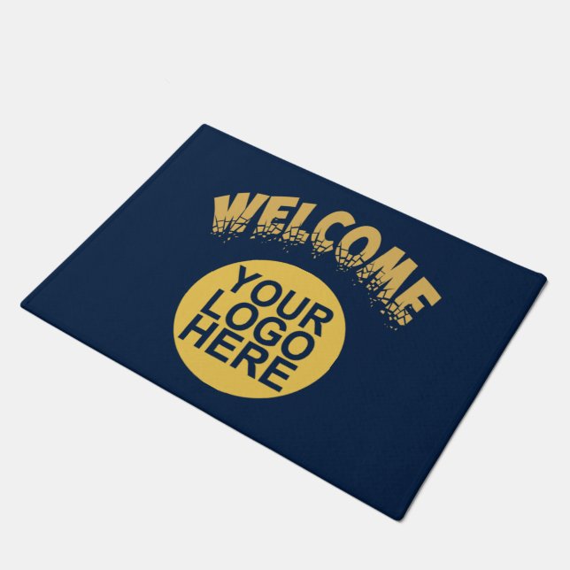 Custom Business Logo Gold/Black Welcome Doormat (Angled)
