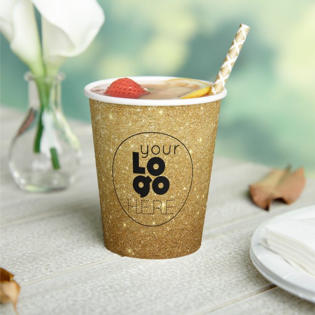 Custom Business Logo Gold Glitter Paper Party Cups (Insitu)