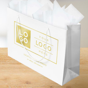 Custom Business Logo Gold White Branded Large Gift Bag