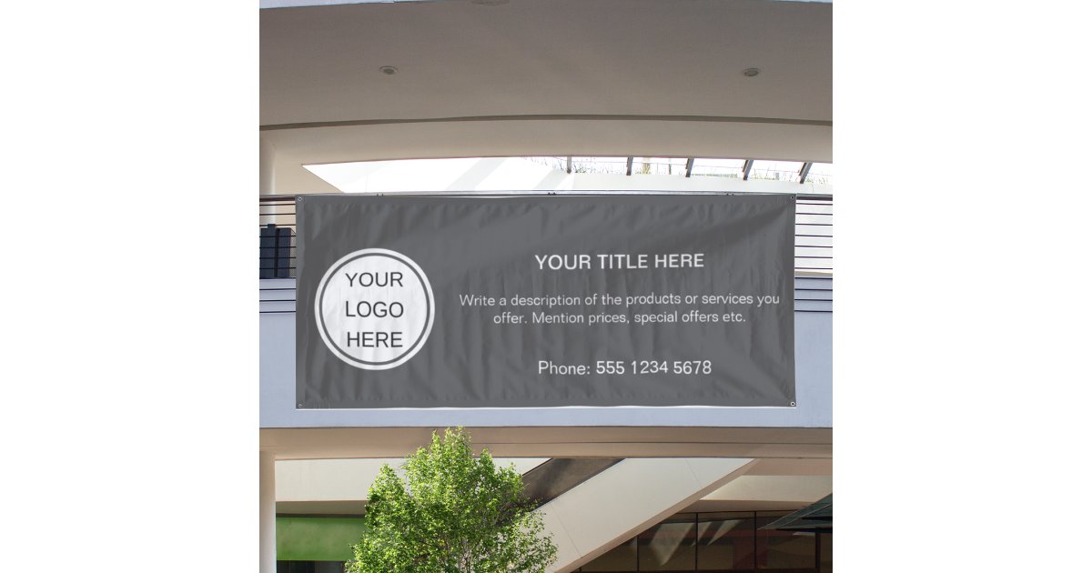 Custom Business Logo Gray Promotional Advertising Banner | Zazzle