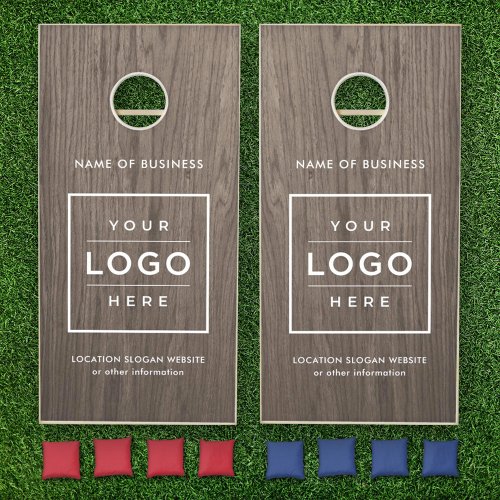 Custom Business Logo Gray Wood Grain Branded Cornhole Set