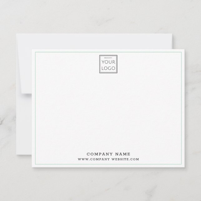 Custom Business Logo Green Border Company Name  Note Card (Front)