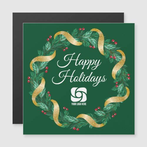 Custom Business Logo Green Christmas Magnet Card