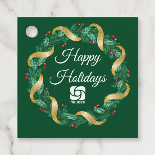 Custom Business Logo Green Christmas Wreath Favor Tags